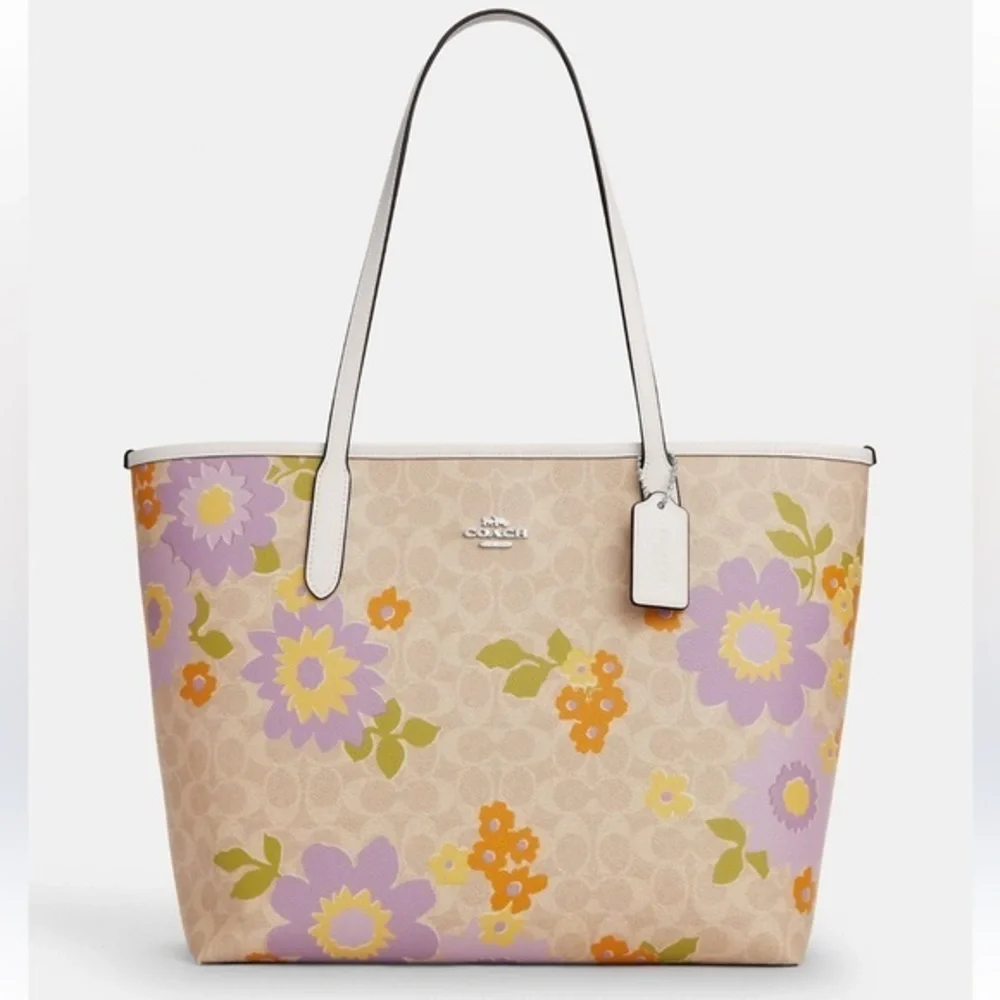 New Coach Floral Tote Bag City Tote Bag In Signature Canvas With Floral Print - Picture 1 of 12